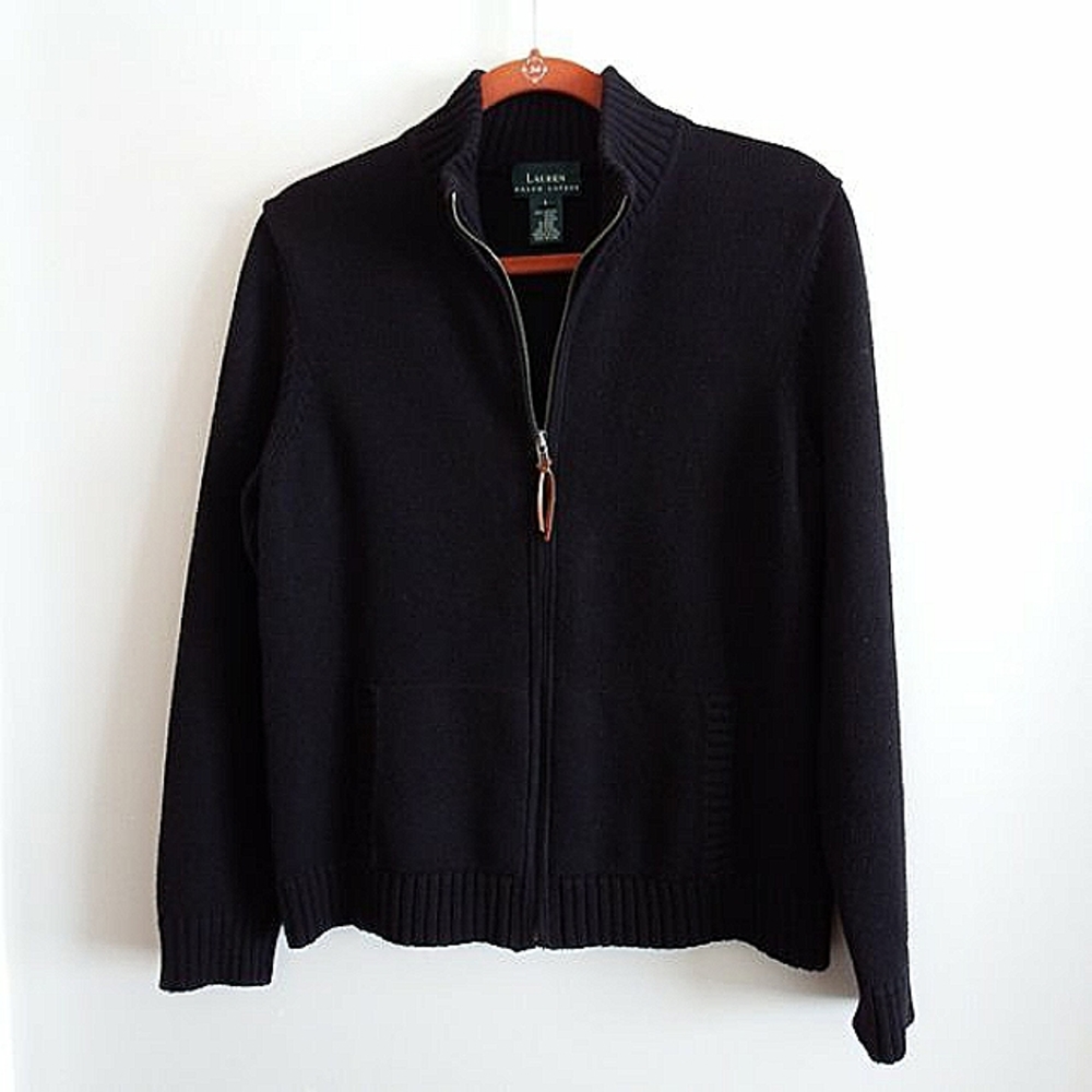 Lauren Ralph Lauren Dark Navy Zip Front Sweater L
